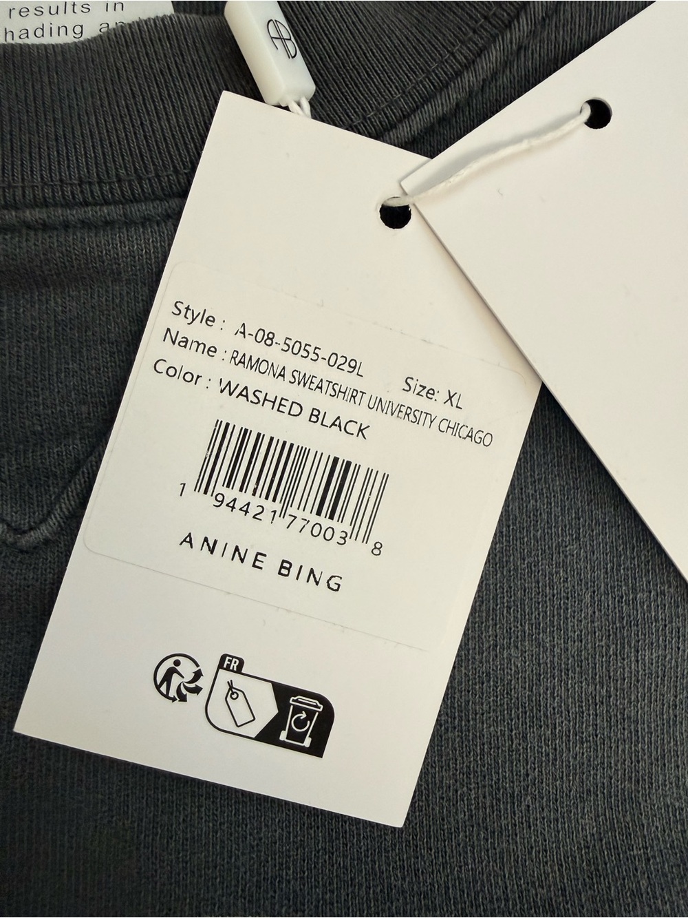 NWT Anine Bing Womens Sweatshirt University Chicago Washed Black Sz XL - Picture 4 of 11